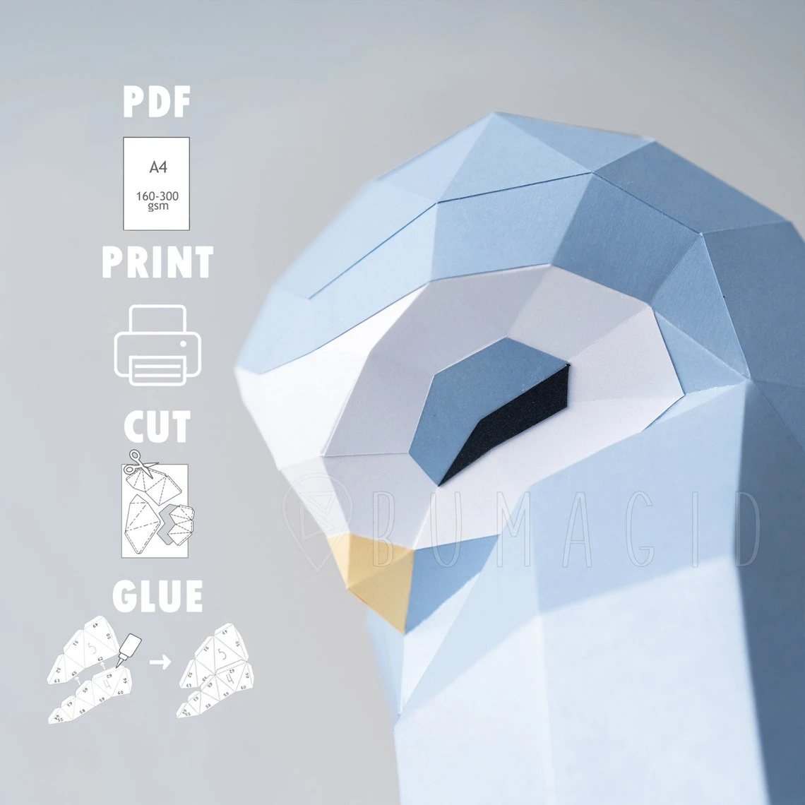 Barn Owl for Creative Crafts & Decor, PDF Template, Paper Sculpture, DIY, Pepakura Pattern, Handmade, Papercraft, Lowpoly, Lowpoly Papercraft, BUMAGID