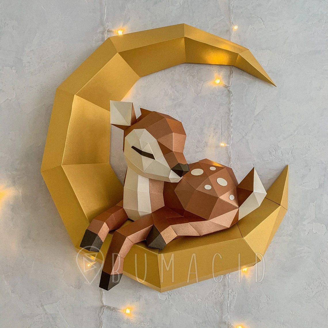 Fawn on the Moon for Creative Crafts & Decor, PDF Template, Paper Sculpture, DIY, Pepakura Pattern, Handmade, Papercraft, Lowpoly, Lowpoly Papercraft, BUMAGID