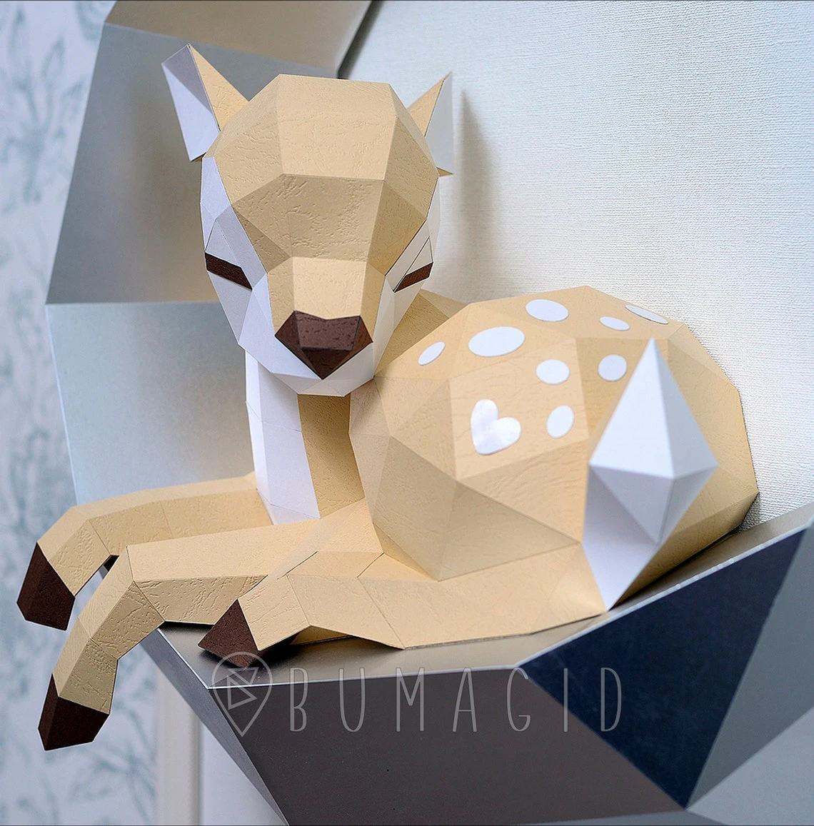 Fawn on the Moon for Creative Crafts & Decor, PDF Template, Paper Sculpture, DIY, Pepakura Pattern, Handmade, Papercraft, Lowpoly, Lowpoly Papercraft, BUMAGID