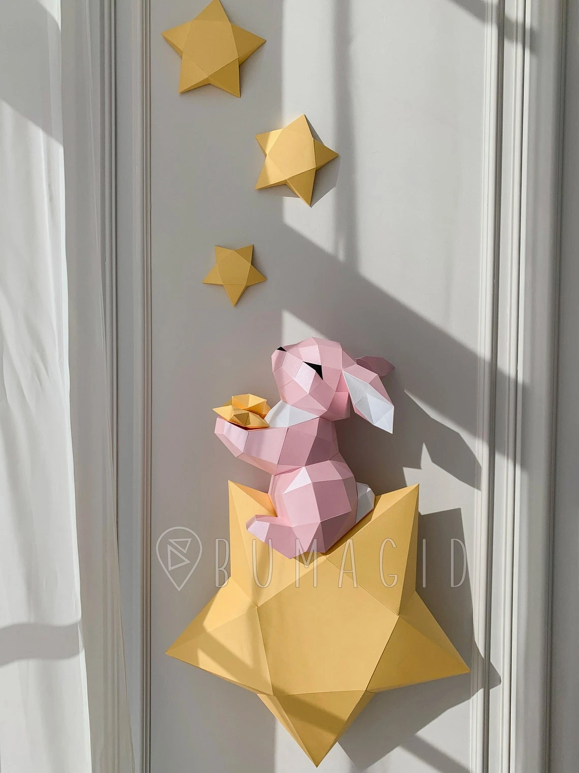 Bunny on a Star for Creative Crafts & Decor, PDF Template, Paper Sculpture, DIY, Pepakura Pattern, Handmade, Papercraft, Lowpoly, Lowpoly Papercraft, BUMAGID