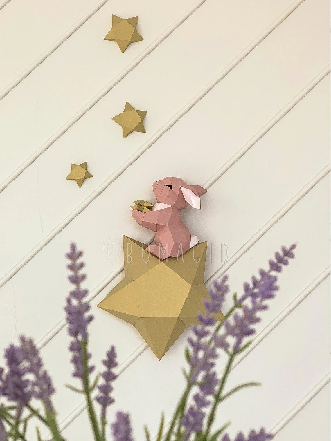 Bunny on a Star for Creative Crafts & Decor, PDF Template, Paper Sculpture, DIY, Pepakura Pattern, Handmade, Papercraft, Lowpoly, Lowpoly Papercraft, BUMAGID