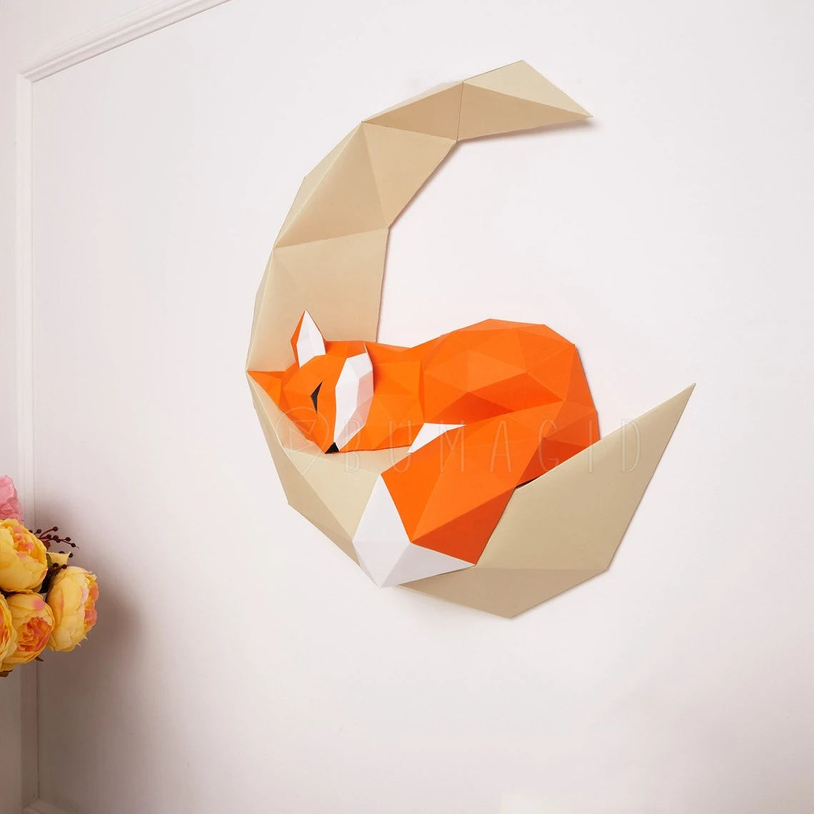 Charming Fox on the Moon for Creative Crafts & Decor, PDF Template, Paper Sculpture, DIY, Pepakura Pattern, Handmade, Papercraft, Lowpoly, Lowpoly Papercraft, BUMAGID