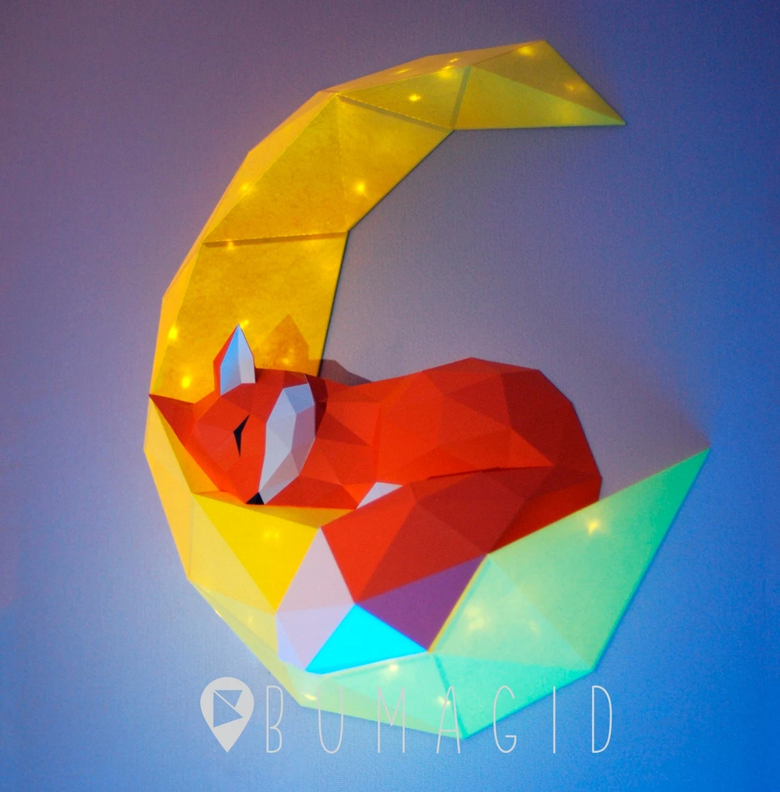 Charming Fox on the Moon for Creative Crafts & Decor, PDF Template, Paper Sculpture, DIY, Pepakura Pattern, Handmade, Papercraft, Lowpoly, Lowpoly Papercraft, BUMAGID