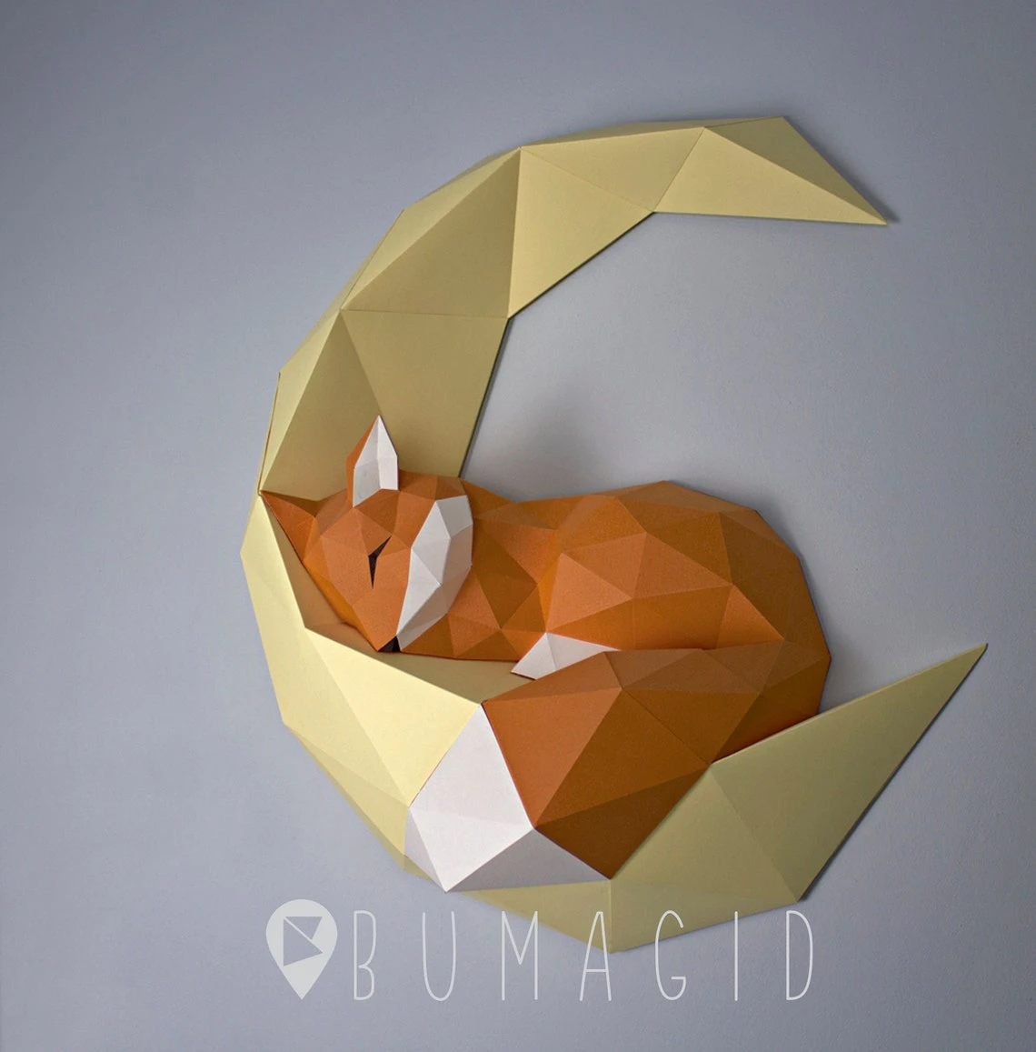 Charming Fox on the Moon for Creative Crafts & Decor, PDF Template, Paper Sculpture, DIY, Pepakura Pattern, Handmade, Papercraft, Lowpoly, Lowpoly Papercraft, BUMAGID