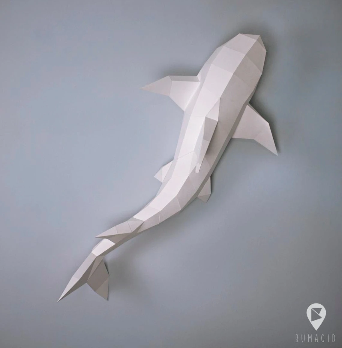 Shark for Creative Crafts & Decor, PDF Template, Paper Sculpture, DIY, Pepakura Pattern, Handmade, Papercraft, Lowpoly, Lowpoly Papercraft, BUMAGID