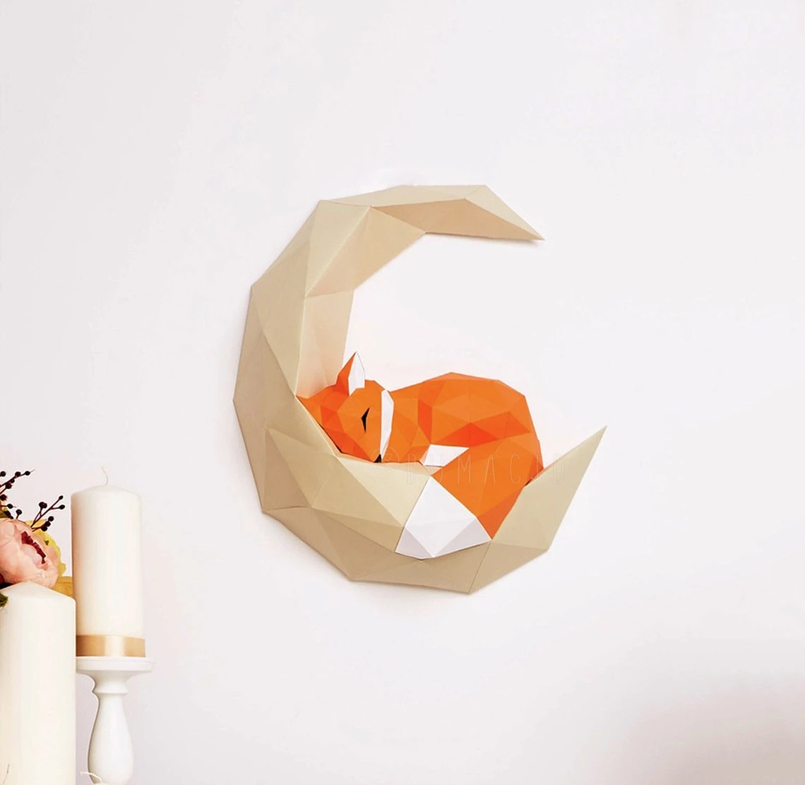 Charming Fox on the Moon for Creative Crafts & Decor, PDF Template, Paper Sculpture, DIY, Pepakura Pattern, Handmade, Papercraft, Lowpoly, Lowpoly Papercraft, BUMAGID