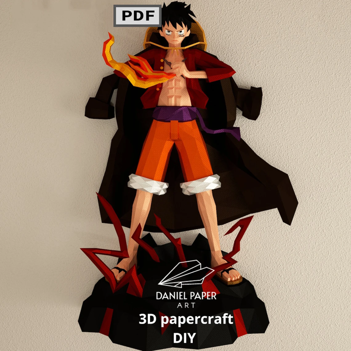 Luffy Diorama, One Piece PDF Template, DIY 3d Model, FanArt, Paper Sculpture, Low Poly, Pepakura, Craft, Manualidad, Paper Art