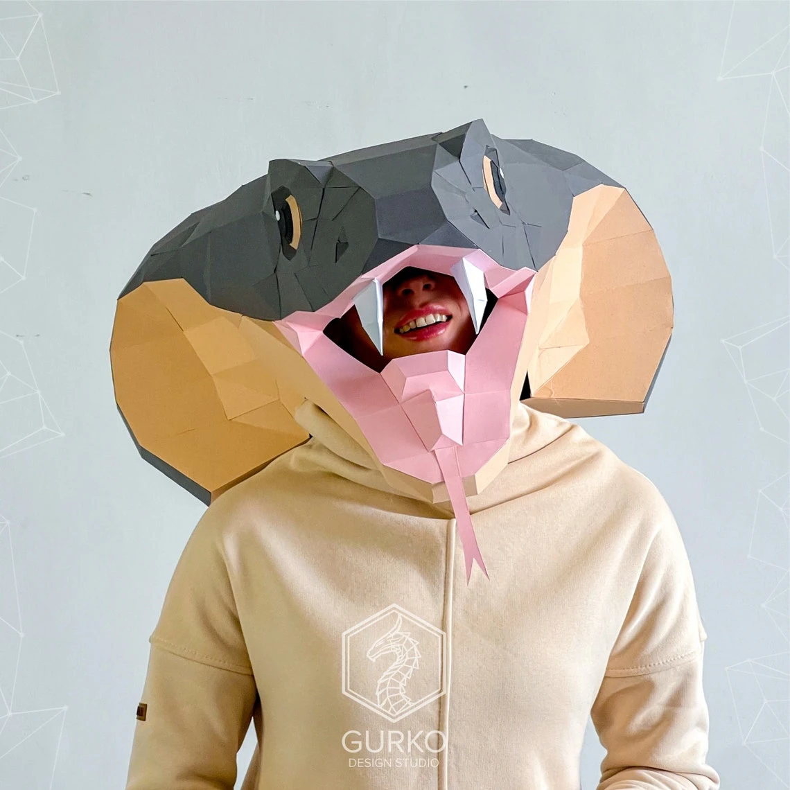 Cobra Mask Papercraft Snake Template, Pdf Pattern, Gurko, Pepakura, Origami DIY Craft Paper Mask, Low Poly Mask, Animal Mask, Halloween Mask