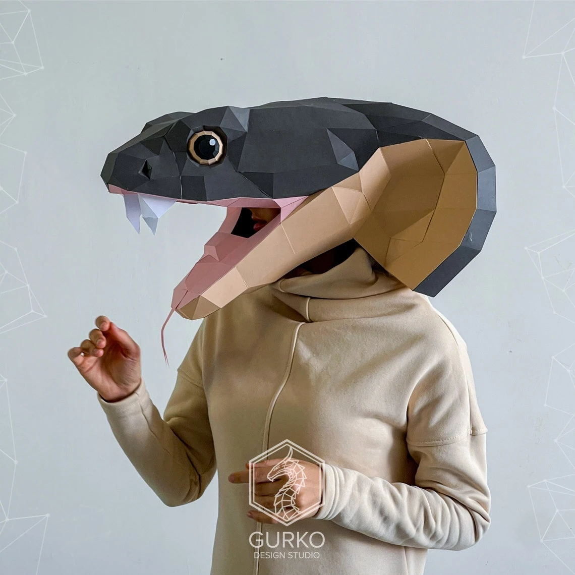 Cobra Mask Papercraft Snake Template, Pdf Pattern, Gurko, Pepakura, Origami DIY Craft Paper Mask, Low Poly Mask, Animal Mask, Halloween Mask