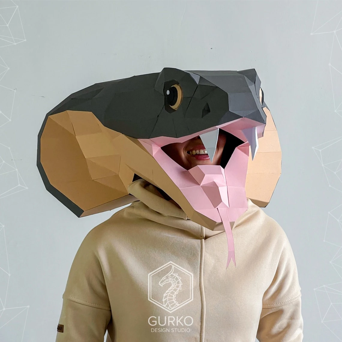 Cobra Mask Papercraft Snake Template, Pdf Pattern, Gurko, Pepakura, Origami DIY Craft Paper Mask, Low Poly Mask, Animal Mask, Halloween Mask