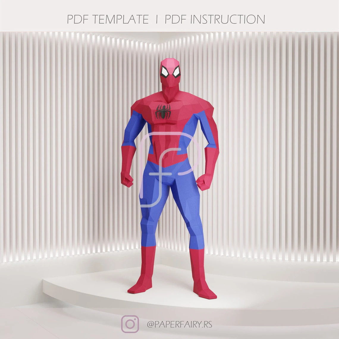 Low poly Spider-Man 3d papercraft sculpture, Spiderman 3D paper model, modern art statue decor, faceted geometric sculpture forms