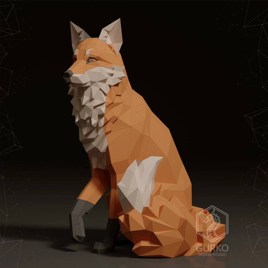 Sitting Fox Papercraft, Pdf, Gurko, Pepakura, Template, 3D Origami, Paper Sculpture, Low Poly DIY Craft