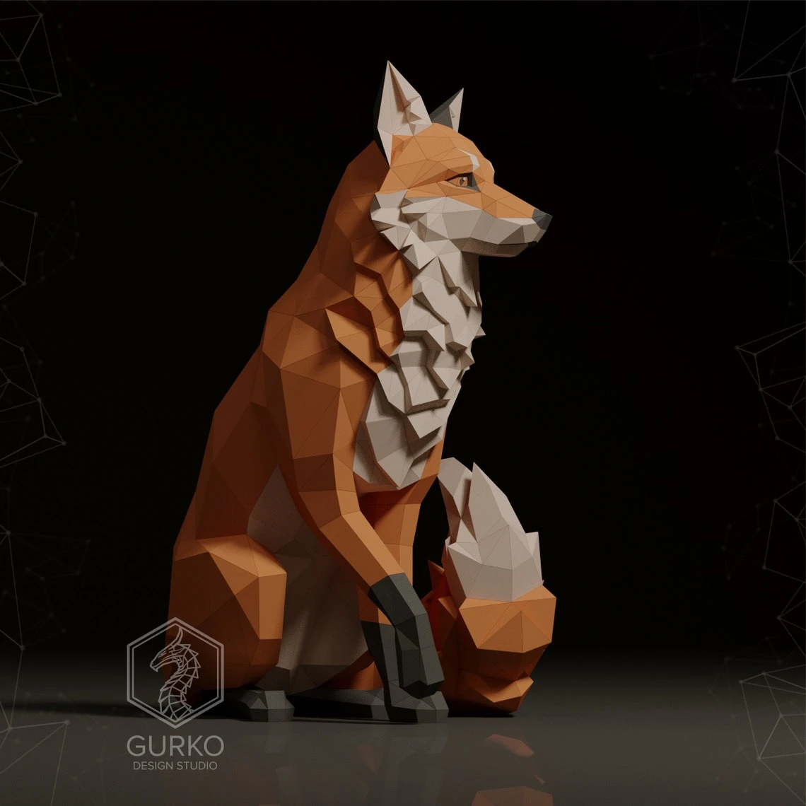 Sitting Fox Papercraft, Pdf, Gurko, Pepakura, Template, 3D Origami, Paper Sculpture, Low Poly DIY Craft