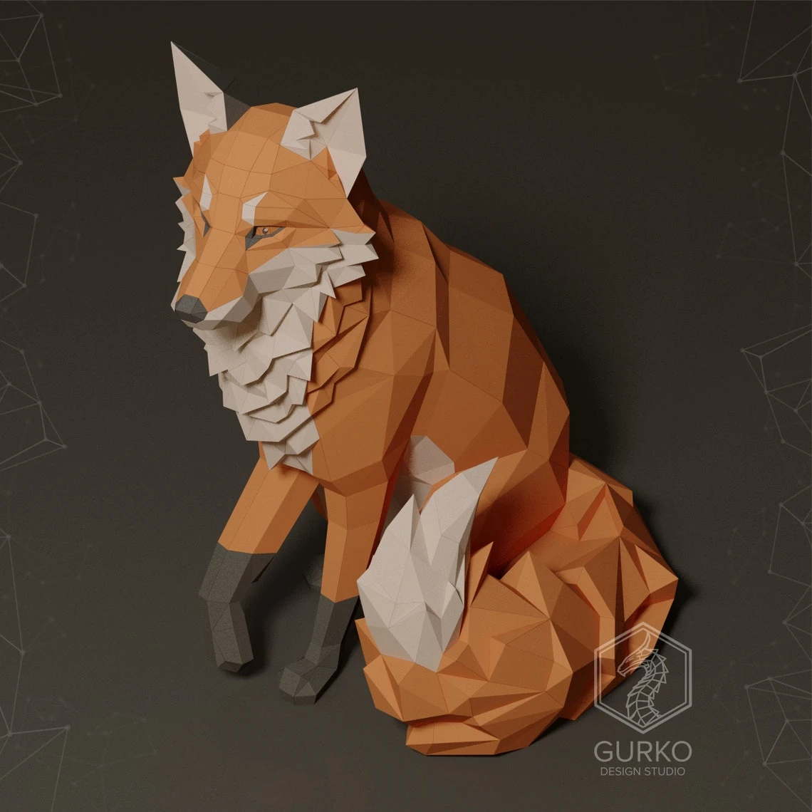 Sitting Fox Papercraft, Pdf, Gurko, Pepakura, Template, 3D Origami, Paper Sculpture, Low Poly DIY Craft