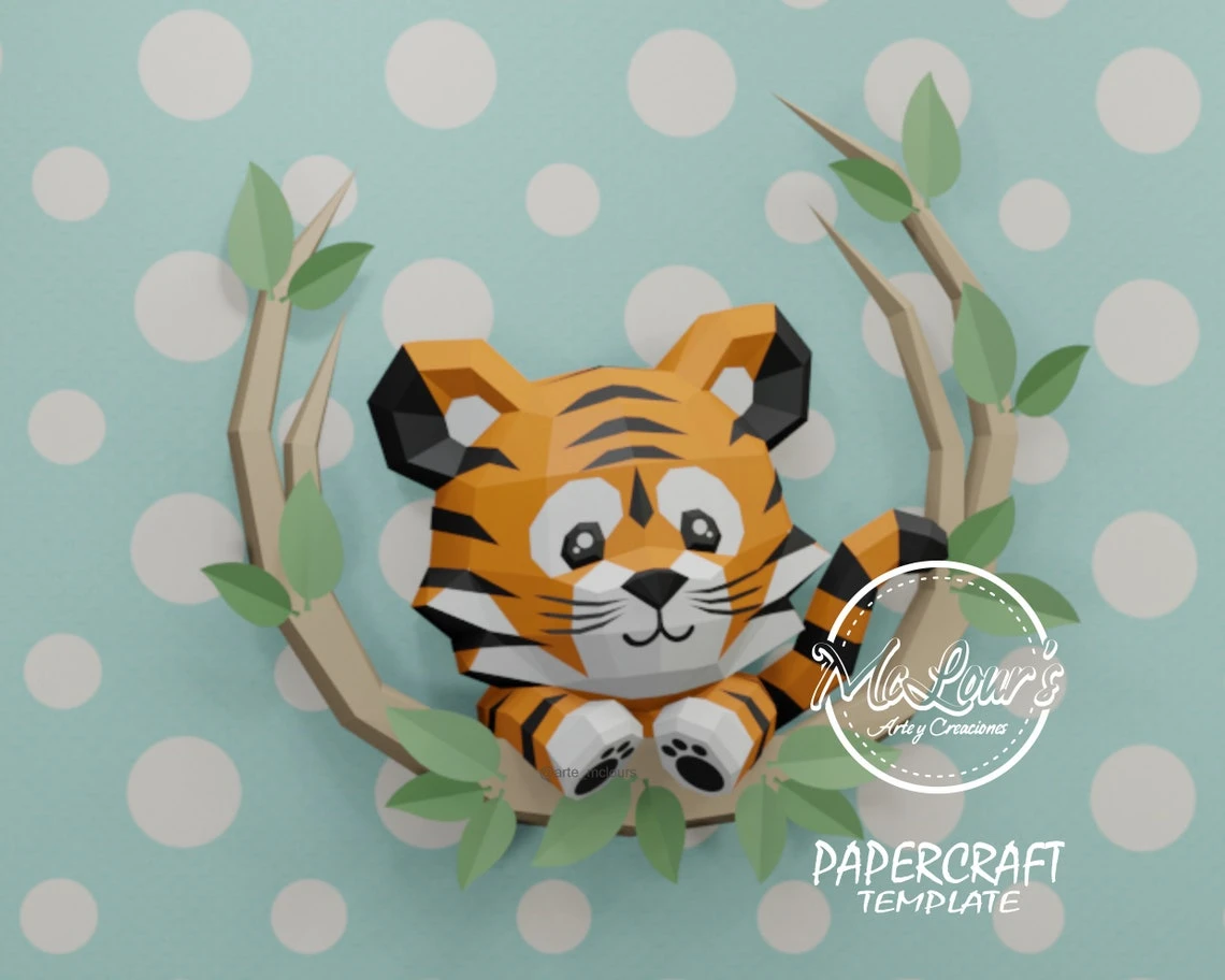 Tiger Shadow Box/ DiY Craft/ Template PDF/ Low Poly/ Papercraft/ 3D Tiger/ Origami/ Home decor