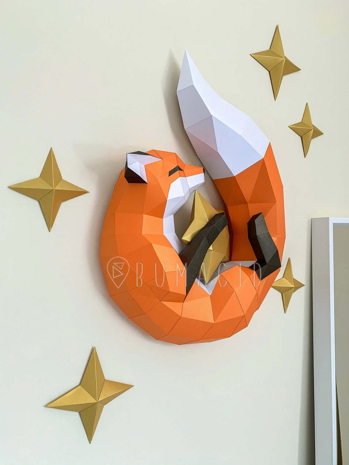 Fox with the star for Creative Crafts & Decor, PDF Template, Paper Sculpture, DIY, Pepakura Pattern, Handmade, Papercraft, Lowpoly, Lowpoly Papercraft, BUMAGID