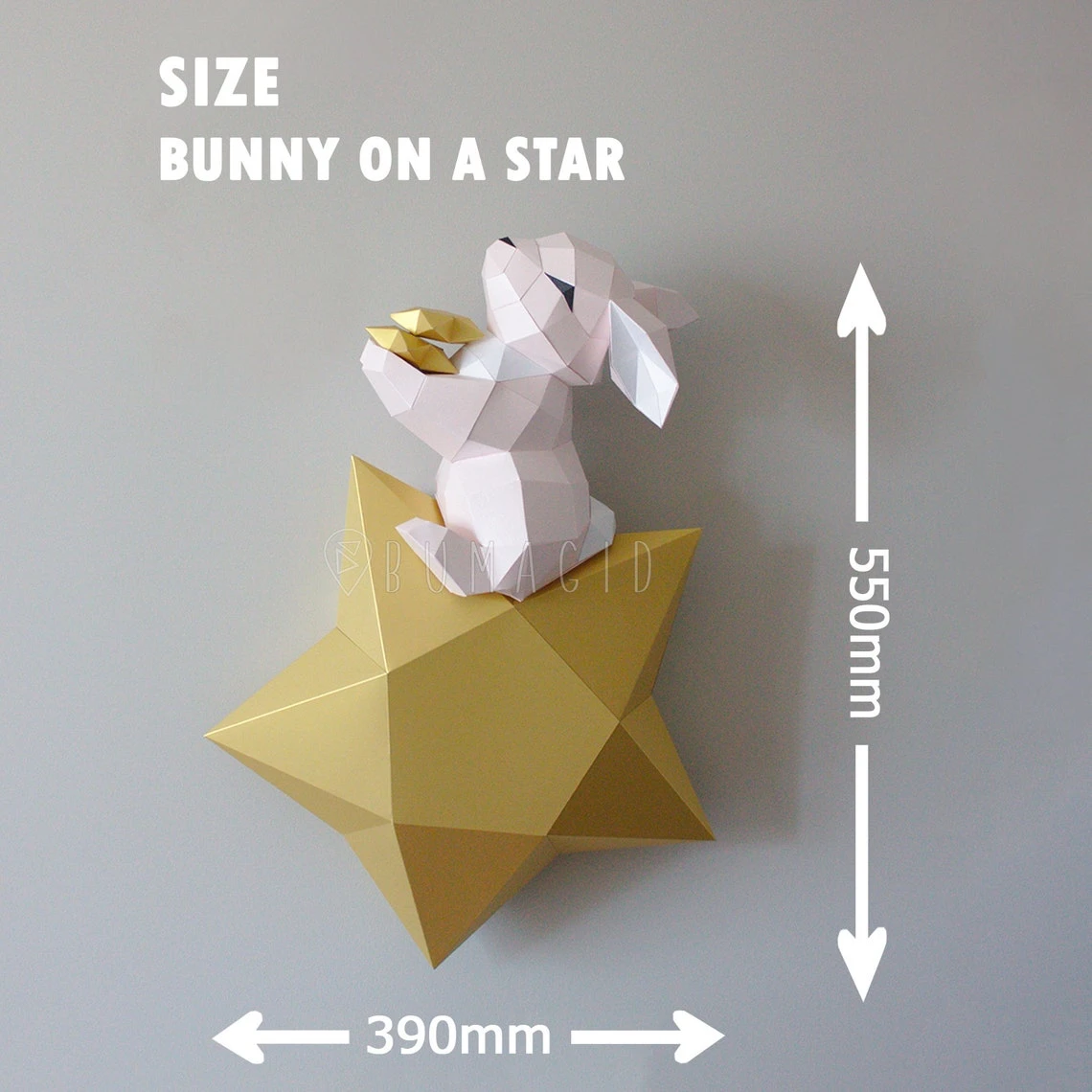 Bunny on a Star for Creative Crafts & Decor, PDF Template, Paper Sculpture, DIY, Pepakura Pattern, Handmade, Papercraft, Lowpoly, Lowpoly Papercraft, BUMAGID