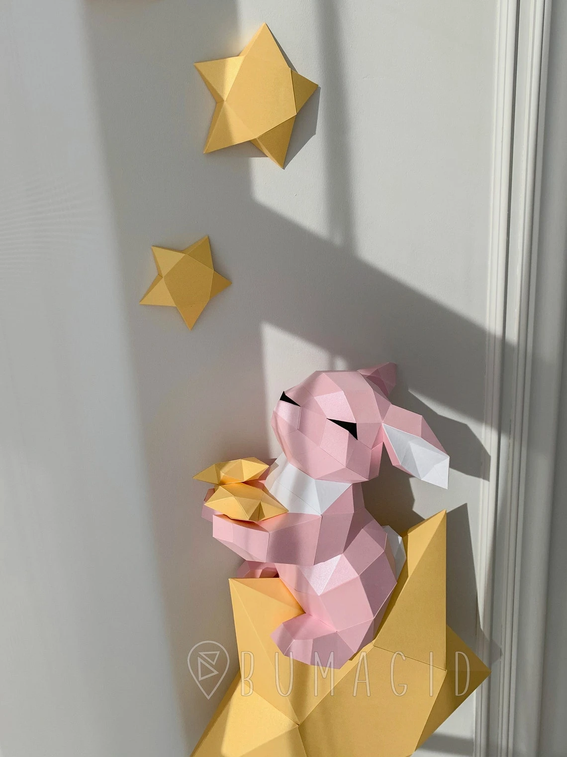 Bunny on a Star for Creative Crafts & Decor, PDF Template, Paper Sculpture, DIY, Pepakura Pattern, Handmade, Papercraft, Lowpoly, Lowpoly Papercraft, BUMAGID