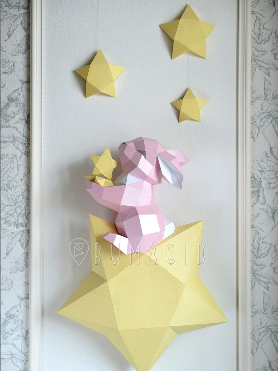 Bunny on a Star for Creative Crafts & Decor, PDF Template, Paper Sculpture, DIY, Pepakura Pattern, Handmade, Papercraft, Lowpoly, Lowpoly Papercraft, BUMAGID