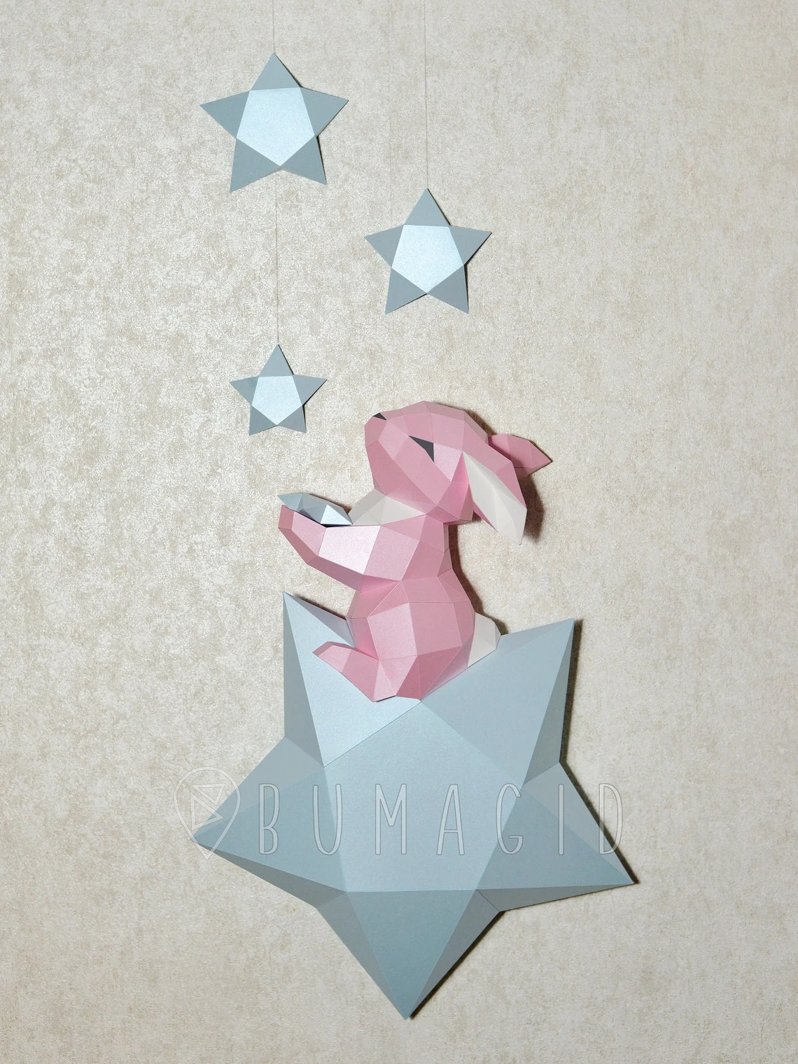 Bunny on a Star for Creative Crafts & Decor, PDF Template, Paper Sculpture, DIY, Pepakura Pattern, Handmade, Papercraft, Lowpoly, Lowpoly Papercraft, BUMAGID