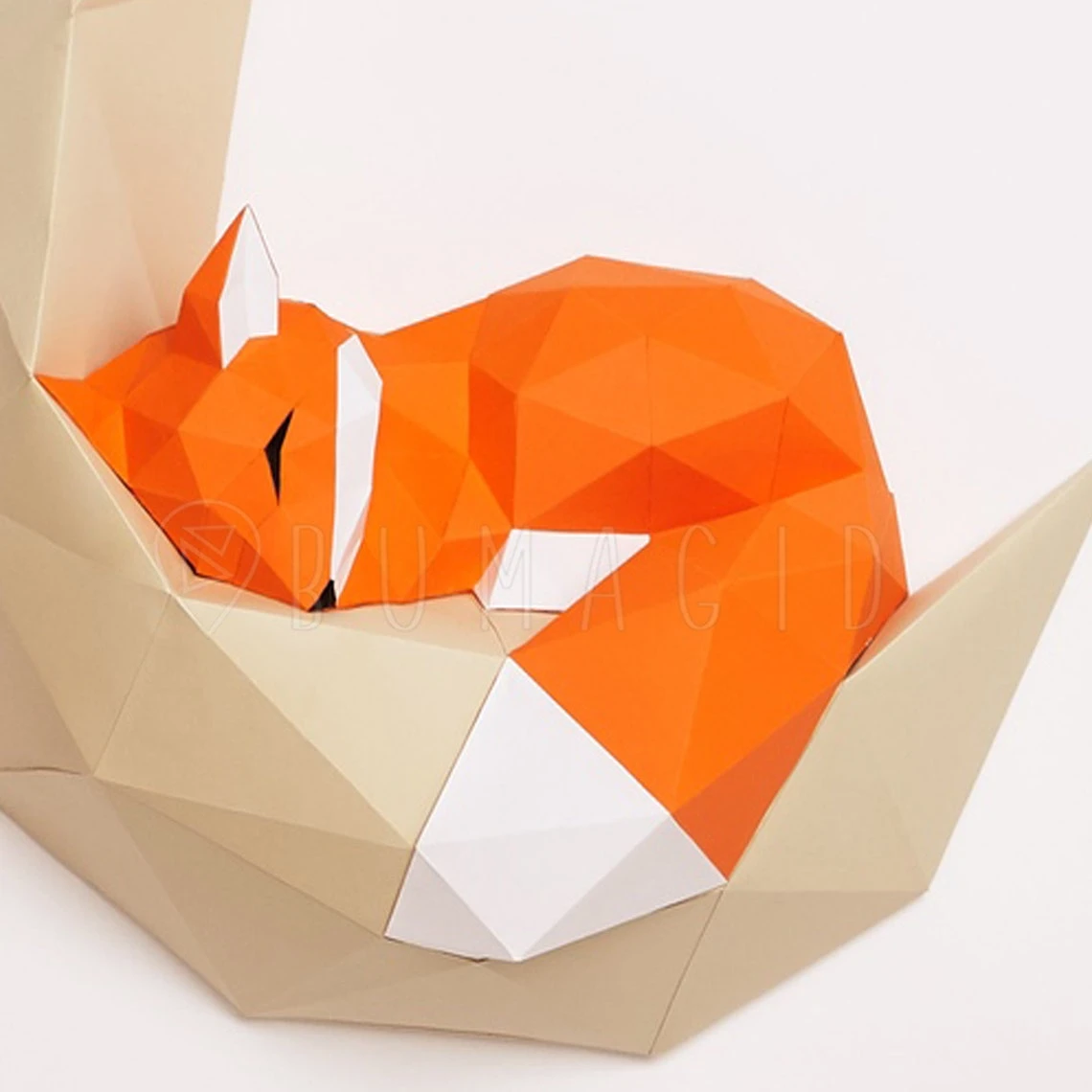 Charming Fox on the Moon for Creative Crafts & Decor, PDF Template, Paper Sculpture, DIY, Pepakura Pattern, Handmade, Papercraft, Lowpoly, Lowpoly Papercraft, BUMAGID