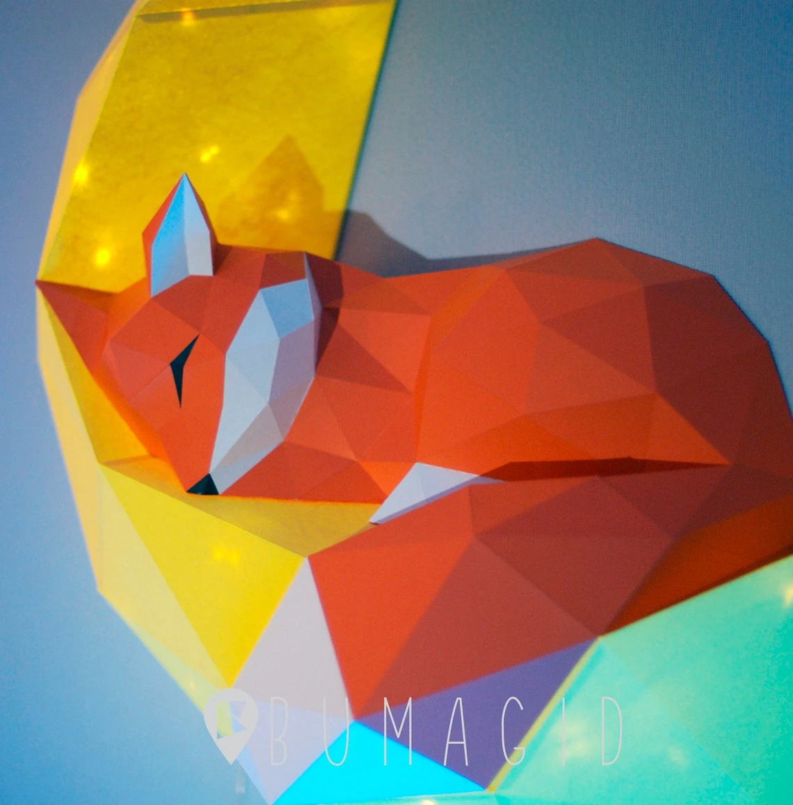 Charming Fox on the Moon for Creative Crafts & Decor, PDF Template, Paper Sculpture, DIY, Pepakura Pattern, Handmade, Papercraft, Lowpoly, Lowpoly Papercraft, BUMAGID