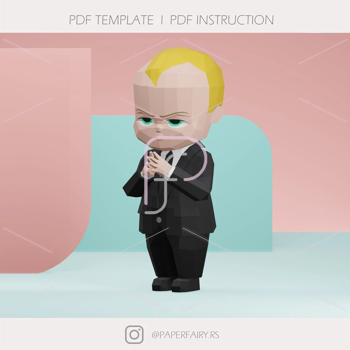 Low poly The Boss Baby Toy 3d papercraft sculpture, DreamWorks Animation, Doll 3D paper model