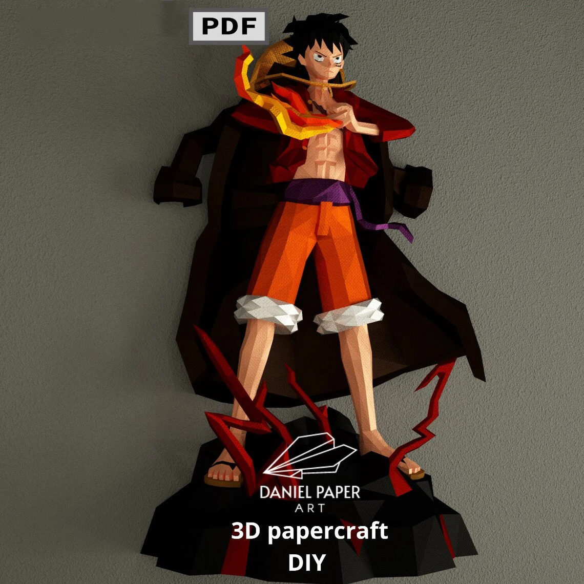 Luffy Diorama, One Piece PDF Template, DIY 3d Model, FanArt, Paper Sculpture, Low Poly, Pepakura, Craft, Manualidad, Paper Art