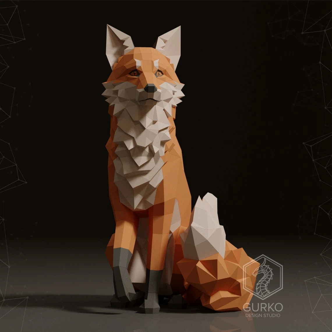 Sitting Fox Papercraft, Pdf, Gurko, Pepakura, Template, 3D Origami, Paper Sculpture, Low Poly DIY Craft