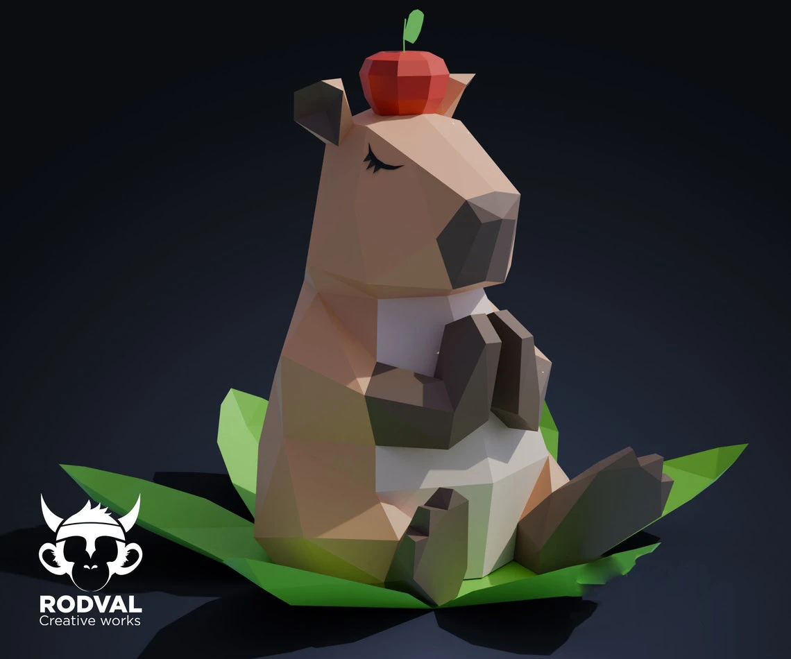 CAPYBARA ZEN, Papercraft, Template, DIY, Paper, Low Poly, Cute, Kawaii, 3D Model, Pdf Low Poply, Kids Toy