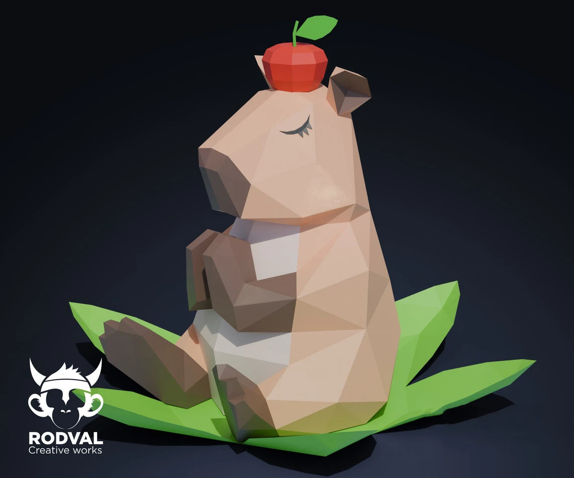 CAPYBARA ZEN, Papercraft, Template, DIY, Paper, Low Poly, Cute, Kawaii, 3D Model, Pdf Low Poply, Kids Toy