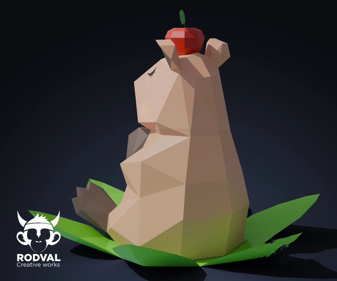 CAPYBARA ZEN, Papercraft, Template, DIY, Paper, Low Poly, Cute, Kawaii, 3D Model, Pdf Low Poply, Kids Toy