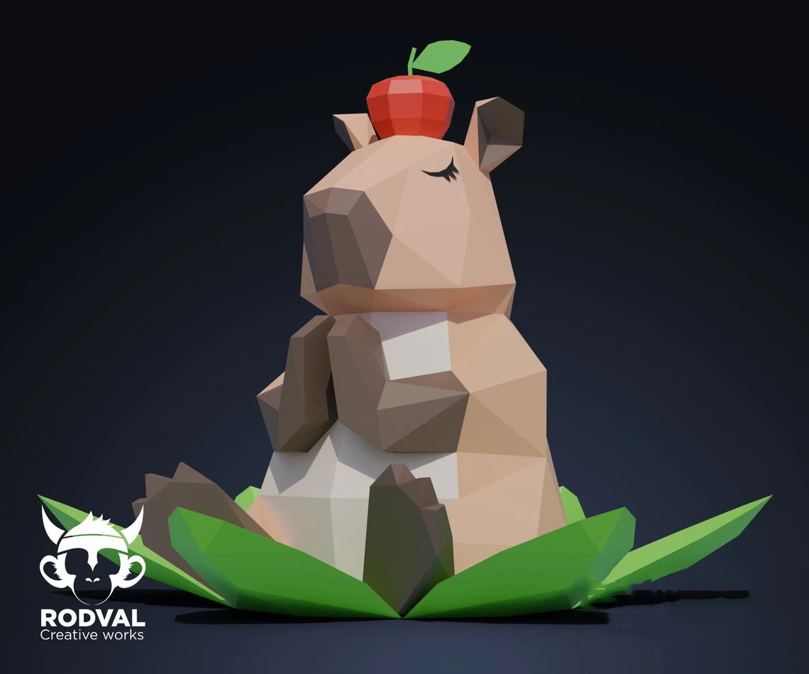 CAPYBARA ZEN, Papercraft, Template, DIY, Paper, Low Poly, Cute, Kawaii, 3D Model, Pdf Low Poply, Kids Toy