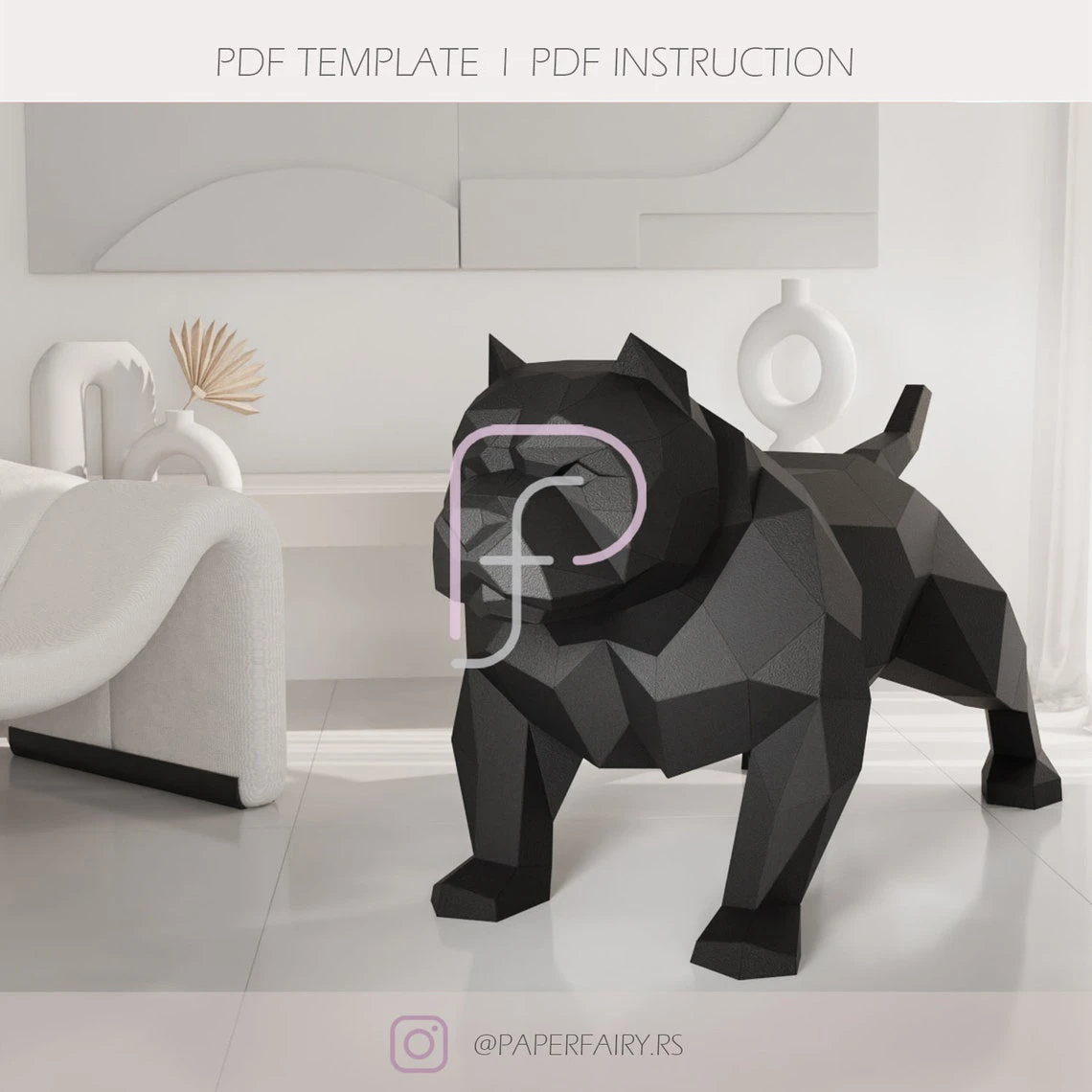 Low Poly American Bully ,3d papercraft template, Dog Papercraft, Papercraft Animals, Low Poly DIY, DIY Paper 3D Art