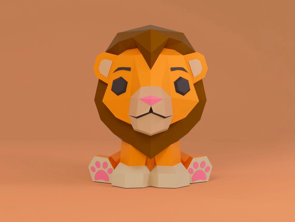 3D Low Poly Lion DIY | Printable Papercraft | Unique Geometric Decoration | Original Gift | Relaxing Craft | PDF model