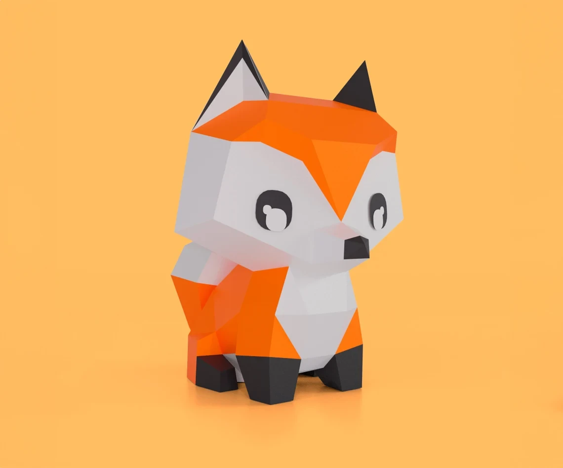 Little Fox Papercraft Kit - Easy to Assemble | 7 Sheets, 28 Pieces | Ideal for Beginners | PDF and DXF