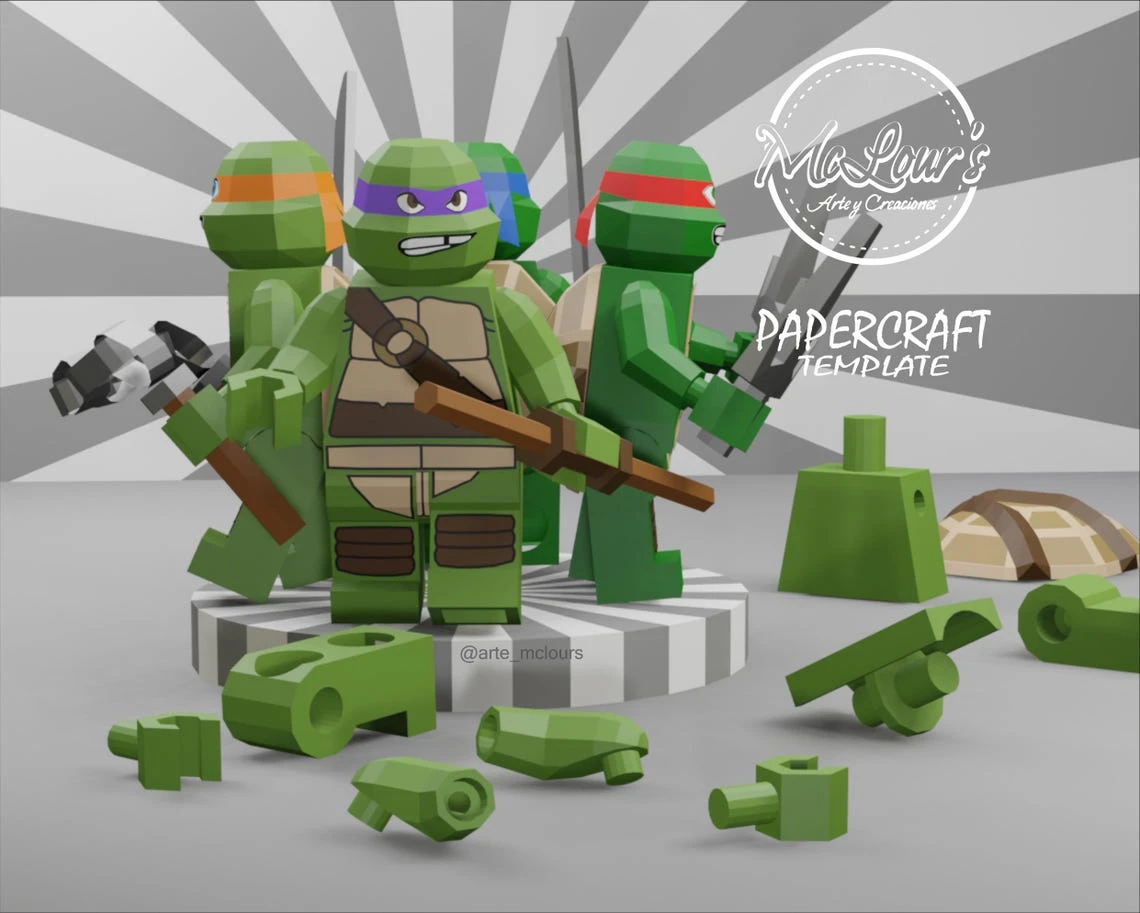 Interactive Toy 004 to build in PaperCraft/ Lego Teenage Mutant Ninja Turtles/ Lego Papercraft/ DiY Craft/ Template PDF/ Low Poly/ Papercraft/ 3D Toy