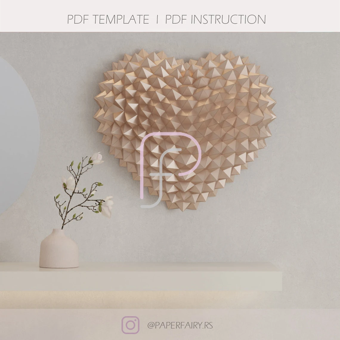 3D Papercraft Heart template | Low Poly Heart Art Decor Sculpture for Home or gift