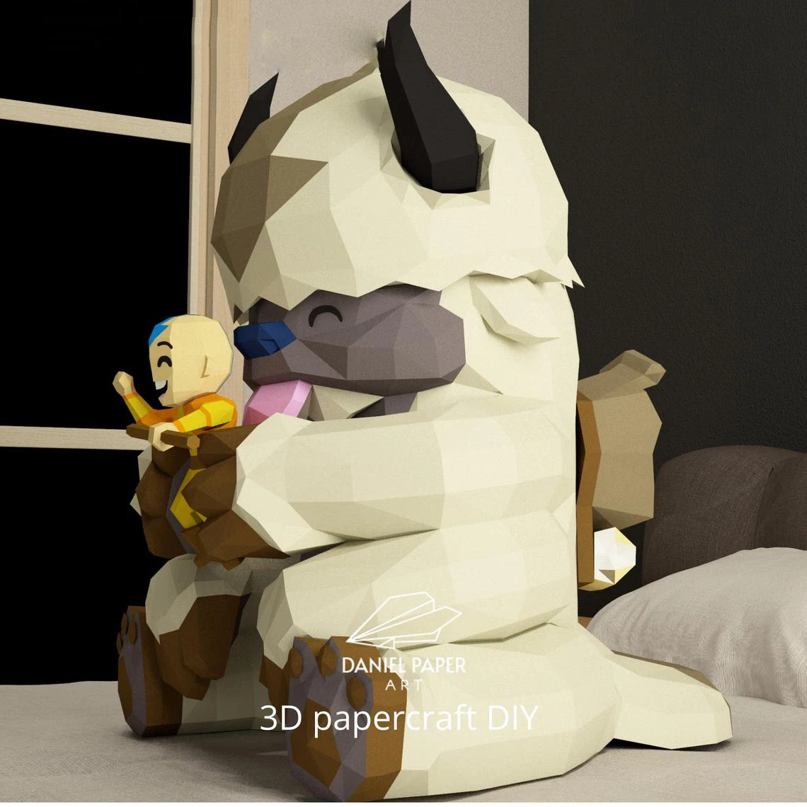 Appa & Aang, Avatar PDF Template, DIY 3d Model, FanArt, Paper Sculpture, Low Poly, Pepakura, Craft, Manualidad, Paper Art