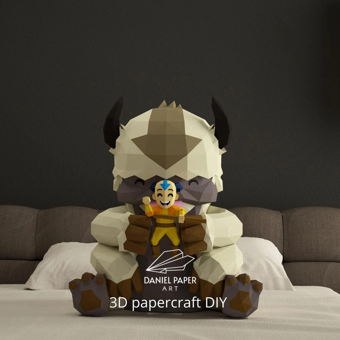 Appa & Aang, Avatar PDF Template, DIY 3d Model, FanArt, Paper Sculpture, Low Poly, Pepakura, Craft, Manualidad, Paper Art