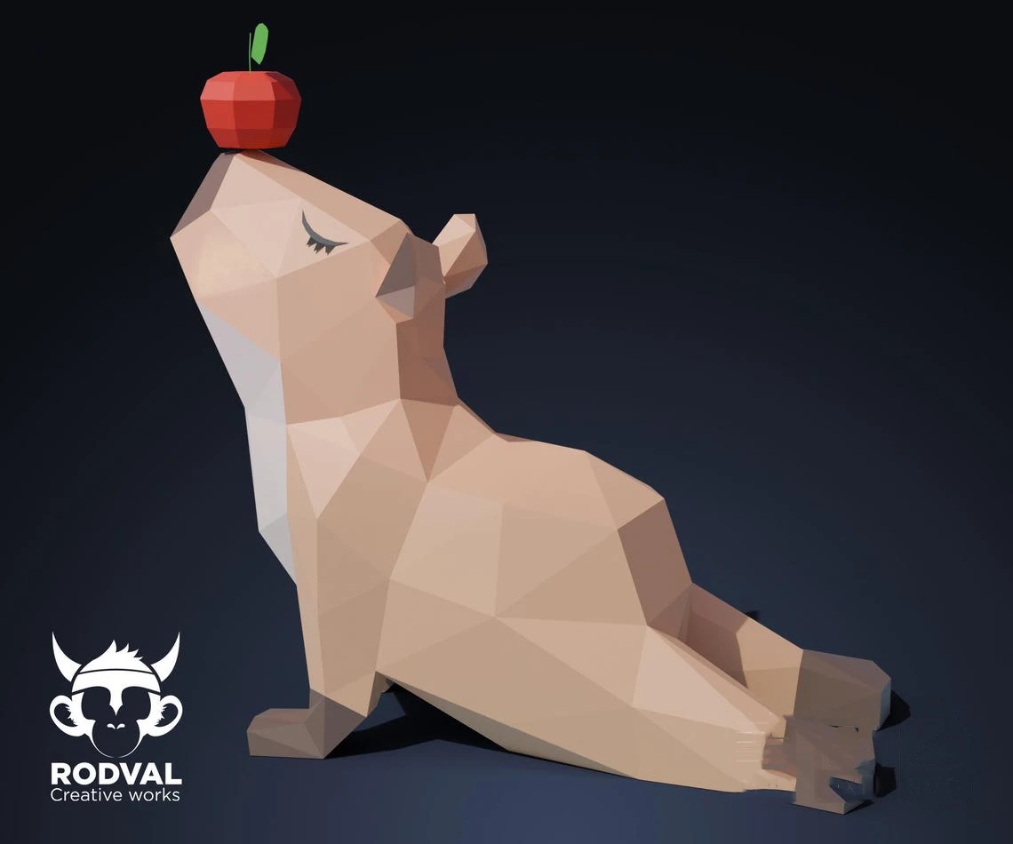 CAPYBARA YOGA, Papercraft, Template, DIY, Paper, Low Poly, Cute, Kawaii, 3D Model, Pdf Low Poply, Kids Toy