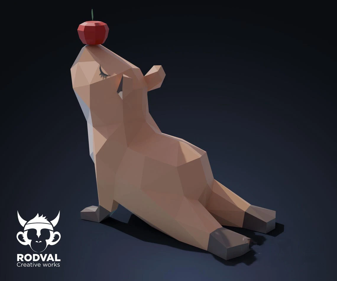 CAPYBARA YOGA, Papercraft, Template, DIY, Paper, Low Poly, Cute, Kawaii, 3D Model, Pdf Low Poply, Kids Toy