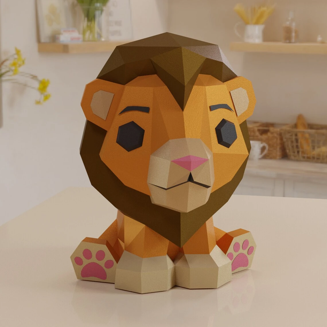 3D Low Poly Lion DIY | Printable Papercraft | Unique Geometric Decoration | Original Gift | Relaxing Craft | PDF model