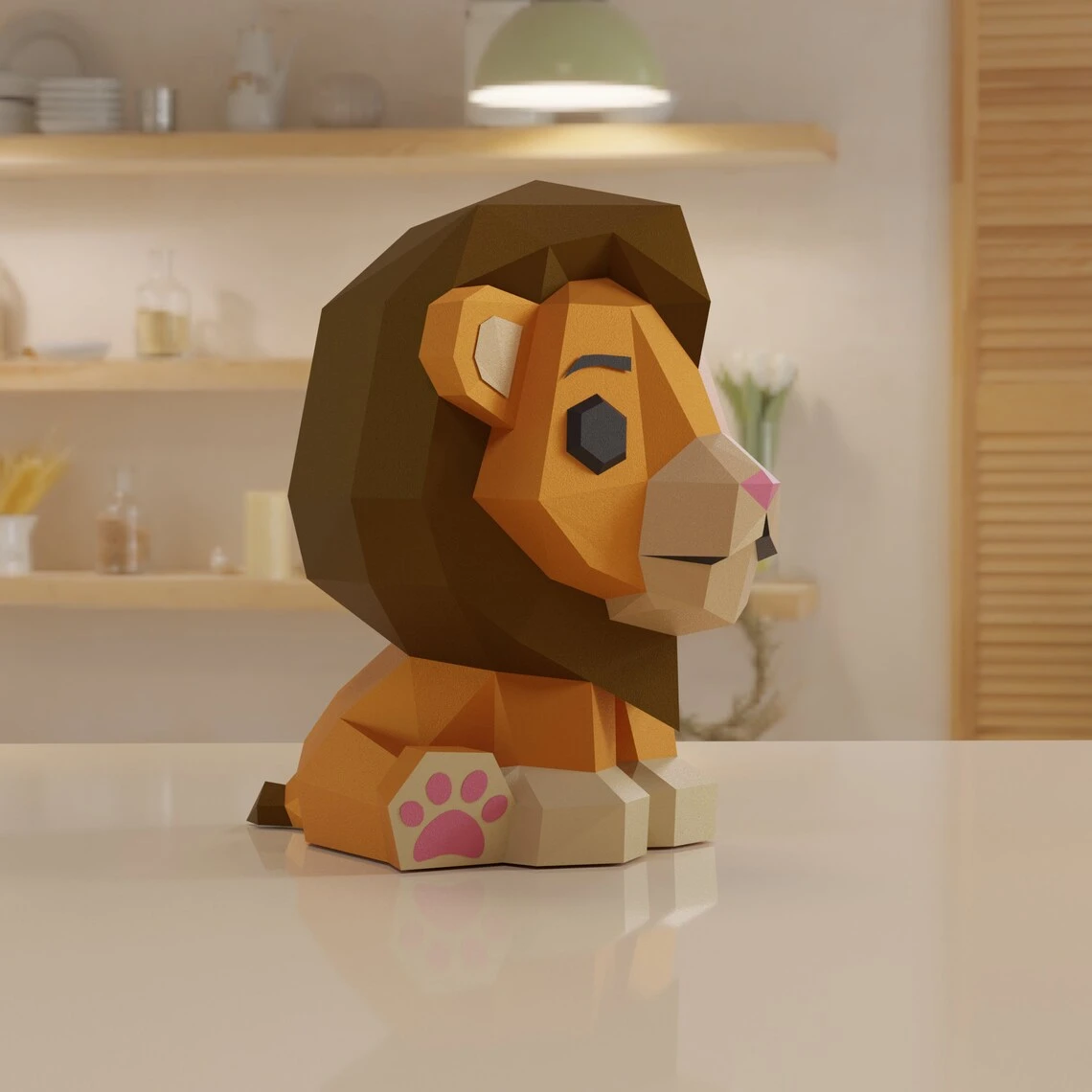 3D Low Poly Lion DIY | Printable Papercraft | Unique Geometric Decoration | Original Gift | Relaxing Craft | PDF model