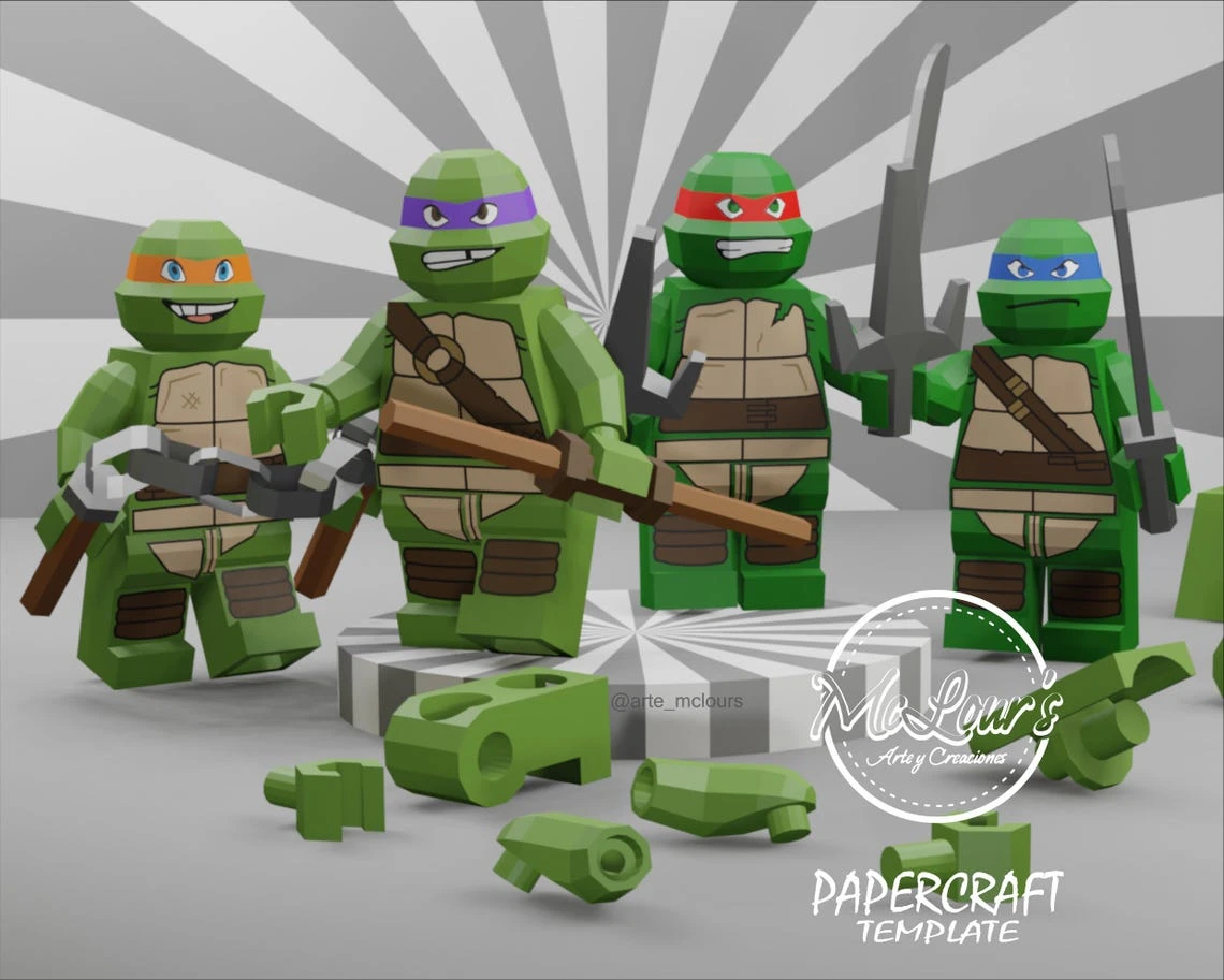 Interactive Toy 004 to build in PaperCraft/ Lego Teenage Mutant Ninja Turtles/ Lego Papercraft/ DiY Craft/ Template PDF/ Low Poly/ Papercraft/ 3D Toy