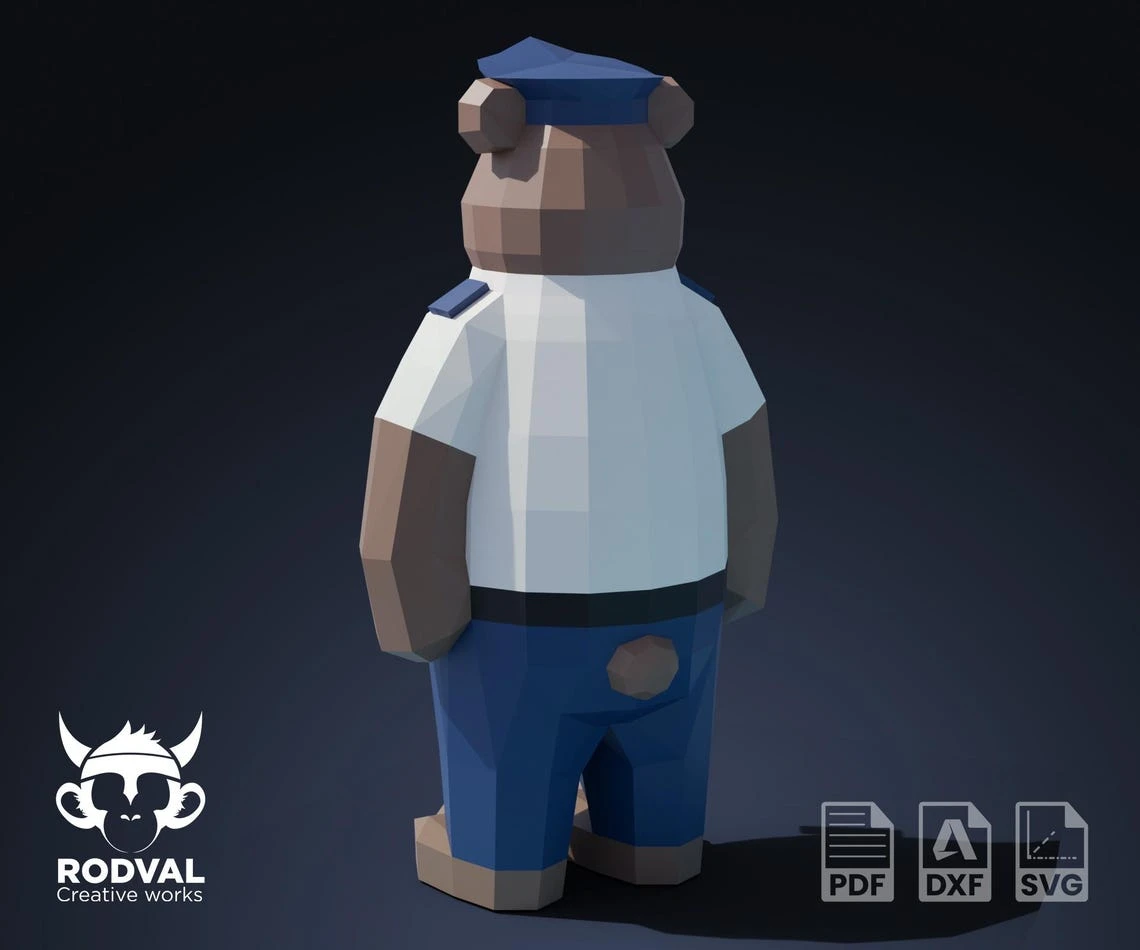 POLICE TEDDY, bear, Papercraft, Template, DIY, Paper, Low Poly, Cute, Kawaii, 3D Model, Pdf Low Poply, Kids Toy