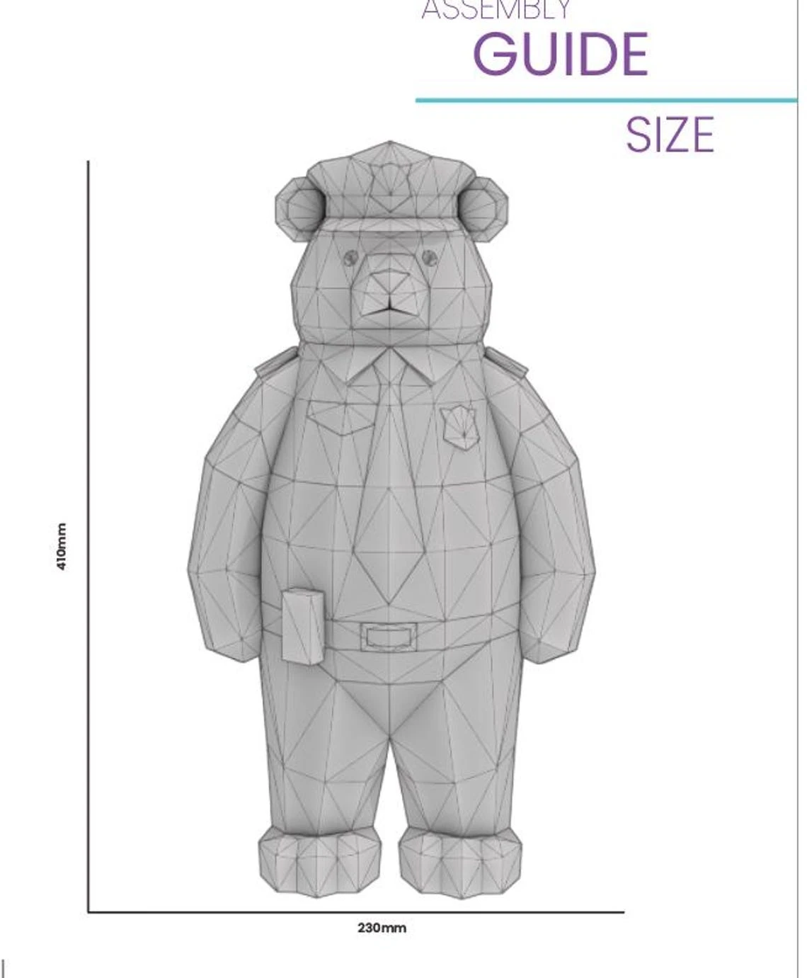 POLICE TEDDY, bear, Papercraft, Template, DIY, Paper, Low Poly, Cute, Kawaii, 3D Model, Pdf Low Poply, Kids Toy