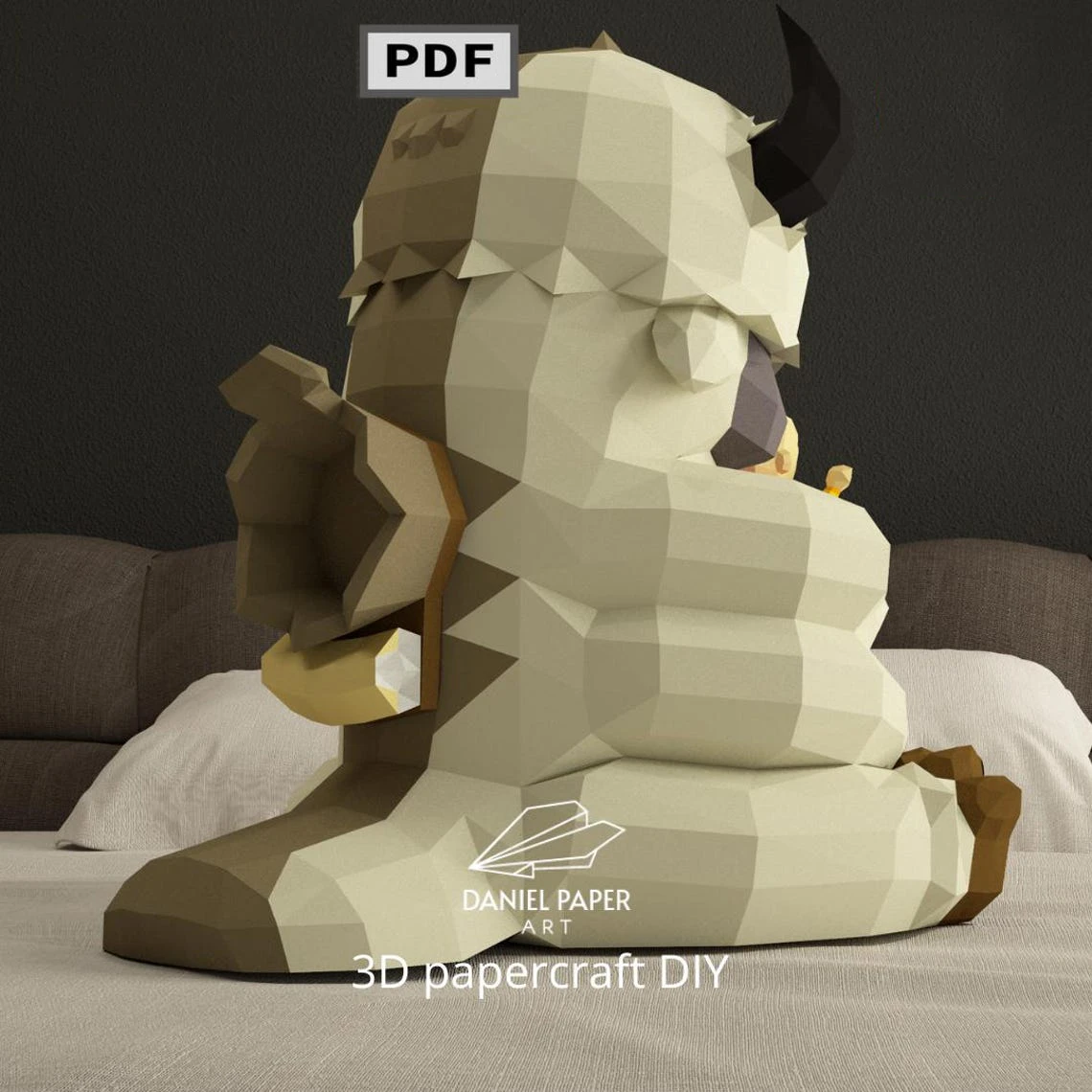 Appa & Aang, Avatar PDF Template, DIY 3d Model, FanArt, Paper Sculpture, Low Poly, Pepakura, Craft, Manualidad, Paper Art