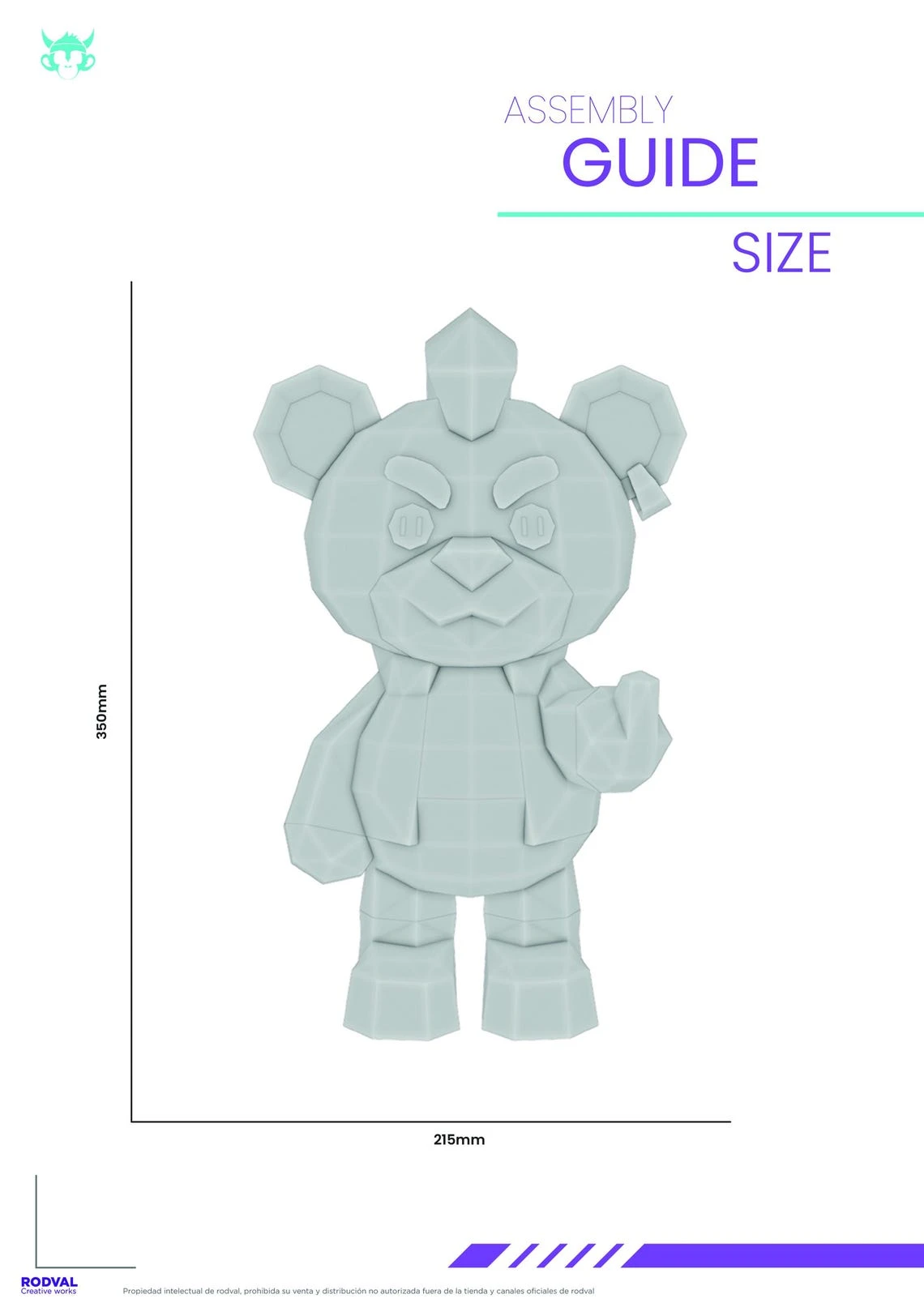 PUNK TEDDY, bear, Papercraft, Template, DIY, Paper, Low Poly, Cute, Kawaii, 3D Model, Pdf Low Poply, Kids Toy