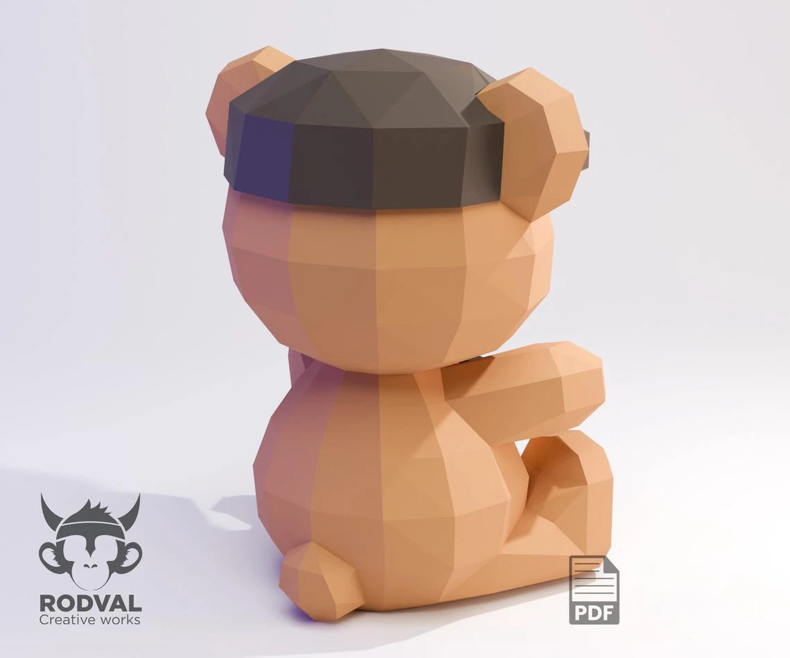 TEDDY BEAR, bear, Papercraft, Template, DIY, Paper, Low Poly, Cute, Kawaii, 3D Model, Pdf Low Poply, Kids Toy